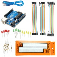 Basic Starter Kit Arduino UNO + 840 Pts Breadboard + 60 Jumper Wire + Red, Green yellow Led's + Resistor for Arduino 